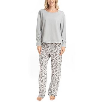 Women's MUK LUKS Long Sleeve Pajama Top & Pajama Open Leg Pants Set