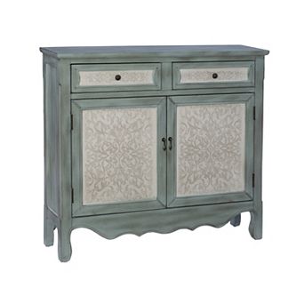 Linon Clancy Console Table with Decorative Doors and Drawers