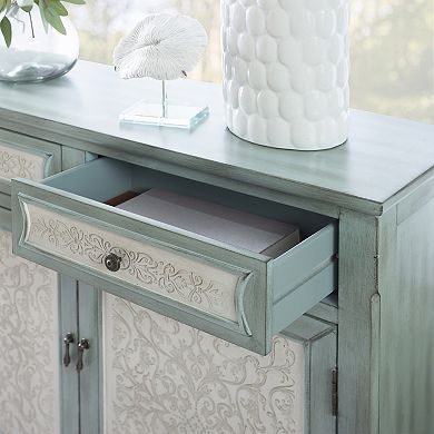 Linon Clancy Console Table with Decorative Doors and Drawers