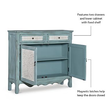 Linon Clancy Console Table with Decorative Doors and Drawers