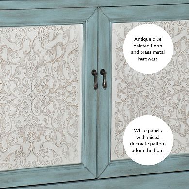 Linon Clancy Console Table with Decorative Doors and Drawers