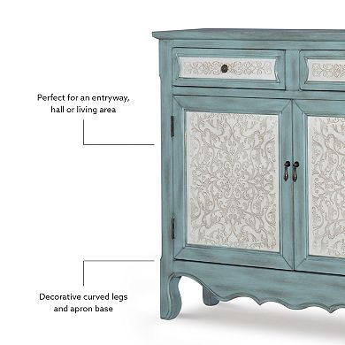 Linon Clancy Console Table with Decorative Doors and Drawers