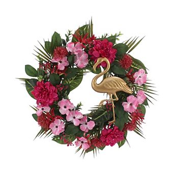Celebrate Together™ Summer Tropical Botanical Artificial Wreath with Flamingo Accent