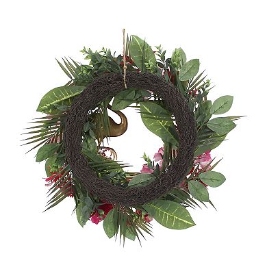 Celebrate Together™ Summer Tropical Botanical Artificial Wreath with Flamingo Accent