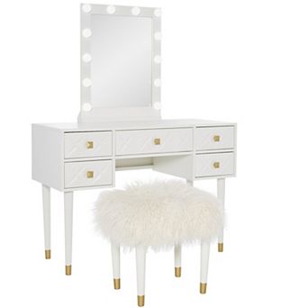 Linon Geo Lighted Vanity & Stool Set