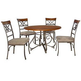 Linon Hamilton Round Dining Table & Upholstered Chairs 5 pc Set