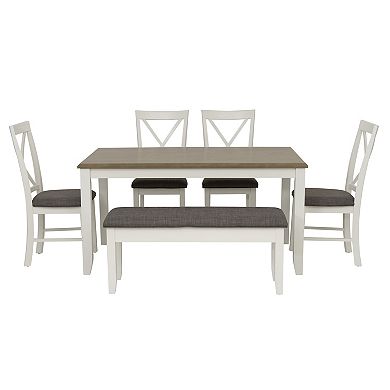Linon Jane Dining Table, Bench & Upholstered Seats 6-pc. Set