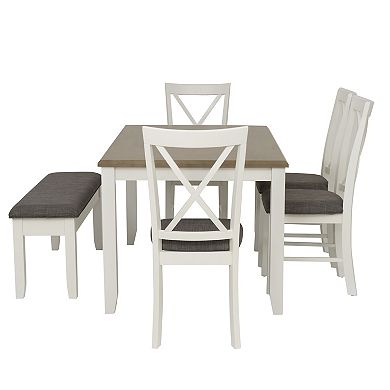 Linon Jane Dining Table, Bench & Upholstered Seats 6-pc. Set
