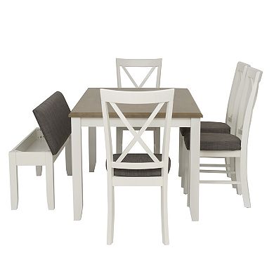 Linon Jane Dining Table, Bench & Upholstered Seats 6-pc. Set