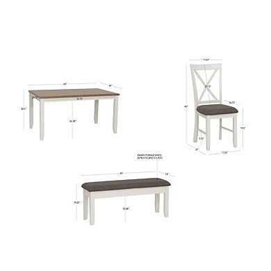 Linon Jane Dining Table, Bench & Upholstered Seats 6-pc. Set