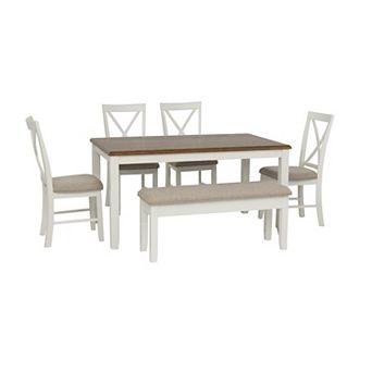 Linon Jane Dining Table, Bench & Upholstered Seats 6 pc Set