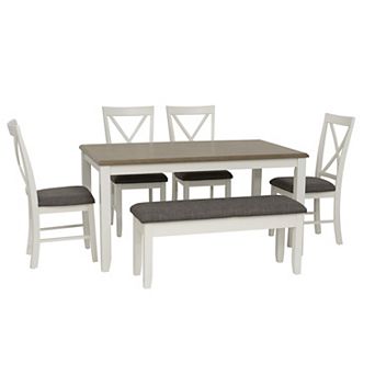 Linon Jane Dining Table, Bench & Upholstered Seats 6 pc Set