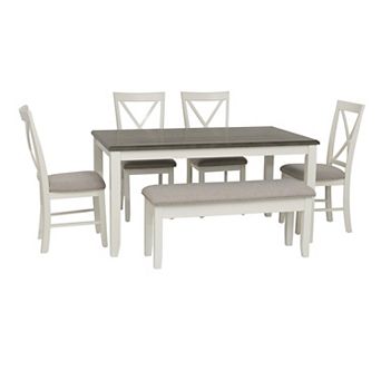 Linon Jane Dining Table, Bench & Upholstered Seats 6 pc Set