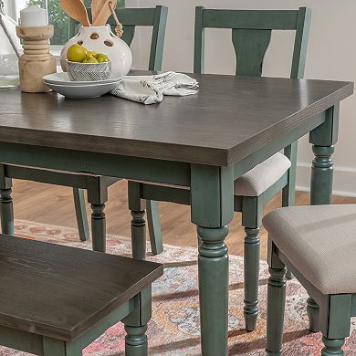 Linon Willow Dining Table, Bench & Upholstered Seats 6-pc. Set