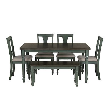 Linon Willow Dining Table, Bench & Upholstered Seats 6-pc. Set
