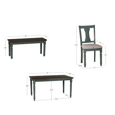 Linon Willow Dining Table, Bench & Upholstered Seats 6-pc. Set