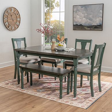 Linon Willow Dining Table, Bench & Upholstered Seats 6-pc. Set