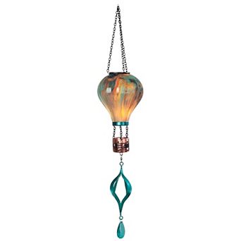 FC Design 27.5"Long Teal Marble with Copper Basket & Aqua Drop Solar Hot Air Balloon