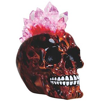 FC Design 7"W LED Light Red Fire Punk Skull with Mohawk Faux Crystal Hair Figurine Decoration