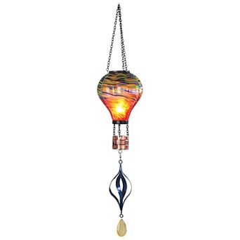 FC Design 27.5"Long Multicolor Swirl with Copper Basket & Amber Drop Solar Hot Air Balloon
