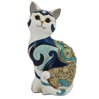 FC Design 8"H White and Blue Cat Figurine Decoration Home Room Decor