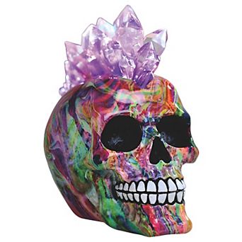 FC Design 7"W LED Light Rainbow Punk Skull with Mohawk Faux Crystal Hair Figurine Decoration