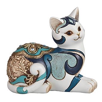 FC Design 6"H White and Blue Semi Loaf Cat Figurine Decoration Home Room Decor