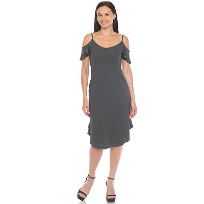 White Mark Women's Casual Scoop Neck Flutter Sleeve Knee Length Dress, Black, Large
