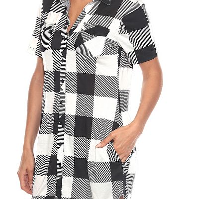 plaid button up shirt dress Glamorous button down Mini Shirt Dress with pleats in gray plaid
