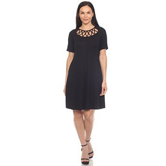 Women's Short Sleeve Criss-Cross Neck A-Line Dress