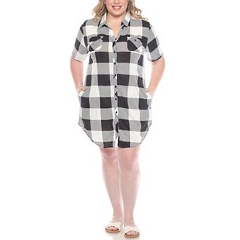 Plus Size Short Sleeve Plaid Button-Down Shirt Dress