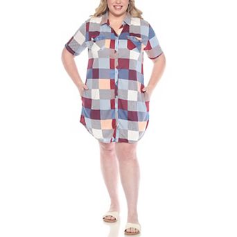 Plus Size Short Sleeve Plaid Button-Down Shirt Dress
