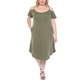 Plus Size Casual Scoop Neck Flutter Sleeve Knee Length Dress