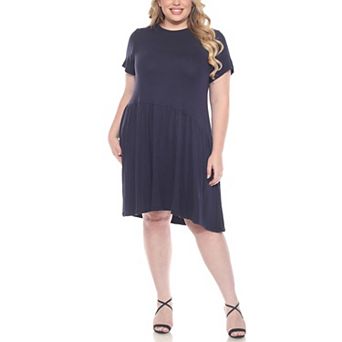 Plus Size Asymetrical Waist and Short Sleeve Swing Dress