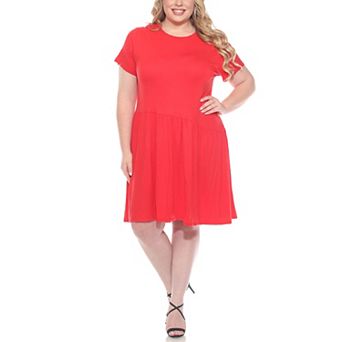 Plus Size Asymetrical Waist and Short Sleeve Swing Dress