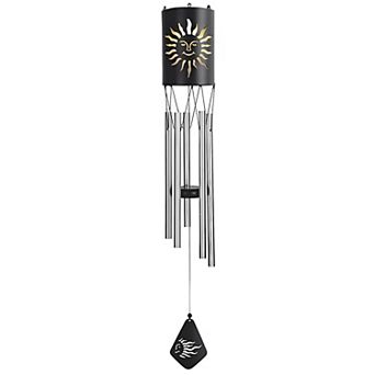 FC Design 39" Long Solar Sun Face Silhouette Cylinder Wind Chime Decoration Garden and Patio Decor
