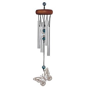FC Design 11" Long Butterfly Wood Top Wind Chime Decoration Garden and Patio Decor