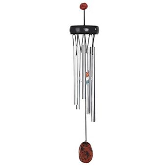 FC Design 15" Long Wood Top Red Agate Geode Wind Chime Decoration Garden and Patio Decor