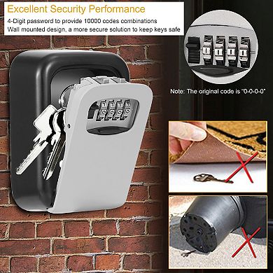 Wall Mount Key Lock Box, 4-Digit Combination, Outdoor Waterproof Storage
