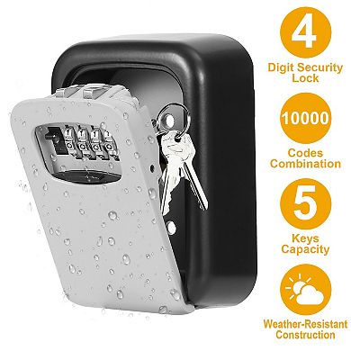 Wall Mount Key Lock Box, 4-Digit Combination, Outdoor Waterproof Storage