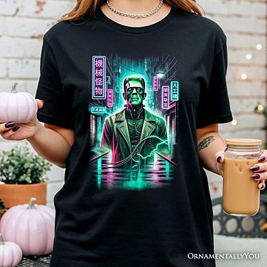 Cyberpunk Frankenstein T‑Shirt, Neon Halloween Monster Tee