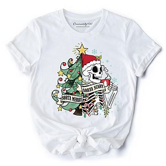 Sorta Merry Christmas Skeleton, Sarcastic Holiday Tee