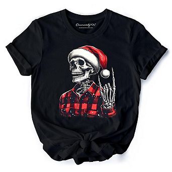 Buffalo Plaid Christmas Skeleton T‑Shirt, Brutal Guys Tee