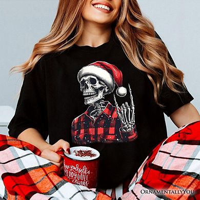 Buffalo Plaid Christmas Skeleton T‑Shirt, Brutal Guys Tee