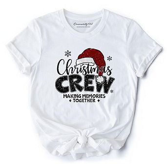 Christmas Crew T‑Shirt, Glitter Santa Hat Tee for Making Memories
