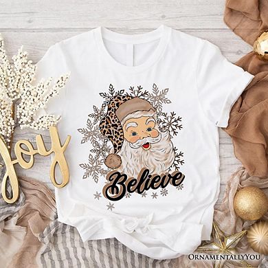 Believe Santa Cheetah Leopard T‑Shirt, Retro Christmas Tee