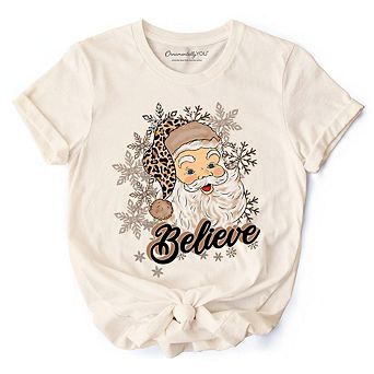 Believe Santa Cheetah Leopard T‑Shirt, Retro Christmas Tee