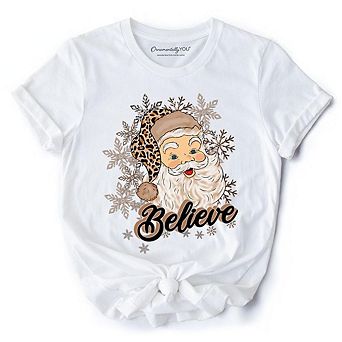 Believe Santa Cheetah Leopard T‑Shirt, Retro Christmas Tee