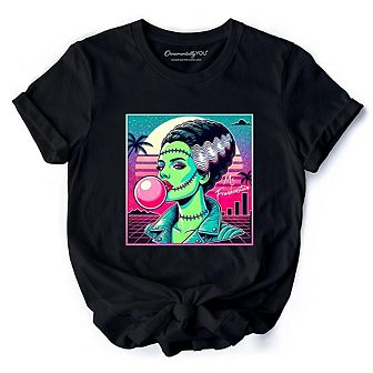 Vaperwave Mrs Frankenstein Retro Neon Horror T-Shirt, Synthwave 80's Styled Classic Halloween Tee