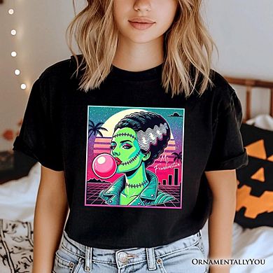 Vaperwave Mrs Frankenstein Retro Neon Horror T-Shirt, Synthwave 80's Styled Classic Halloween Tee